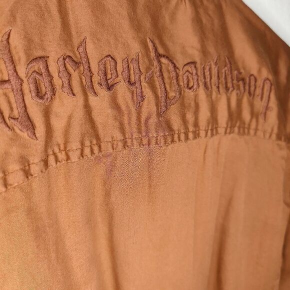 Harley Davidson Embroidered Rust Orange Button Down Top - Picture 9 of 15